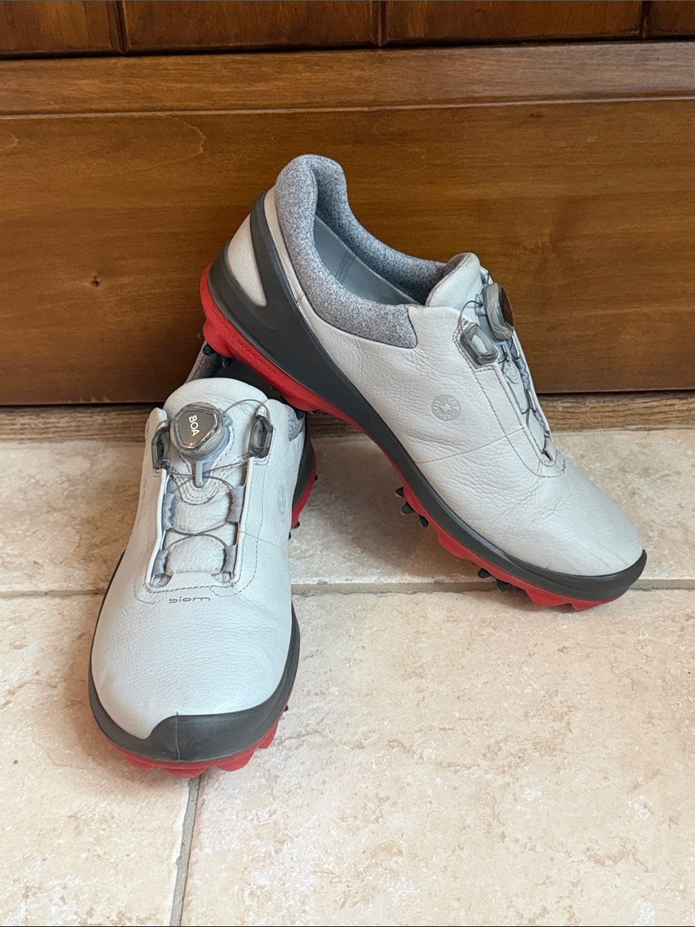 Ecco BIOM G3 BOA Men's Leather Golf Shoes with Red Outsole